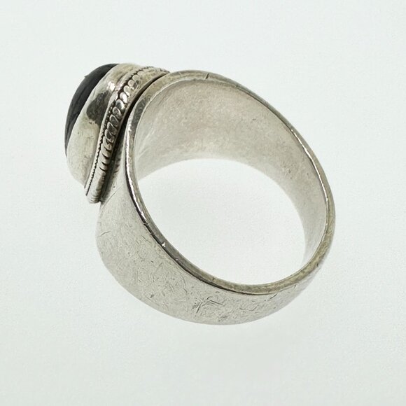 925 Sterling Silver Natural Black Sun Stone Ring - Size 7.75 - Picture 9 of 10